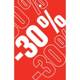 Etichetta sconto -30% rosso con foro Dim. 55x85mm Pack da 250 Etichetta sconto -30% rosso con foro Dim. 55x85mm Pack da 250