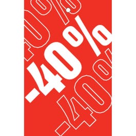 Etichetta sconto -40% rosso con foro Dim. 55x85mm Pack da 250 Etichetta sconto -40% rosso con foro Dim. 55x85mm Pack da 250