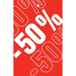 Etichetta sconto -50% rosso con foro Dim. 55x85mm Pack da 250 Etichetta sconto -50% rosso con foro Dim. 55x85mm Pack da 250