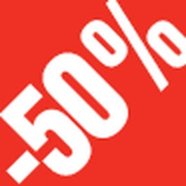 Adesivo sconto -50% 3,3x3,3cm rosso/bianco - per 500 Adesivo sconto -50% 3,3x3,3cm rosso/bianco - per 500