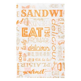 Busta in carta oleata per hamburger e hotdog Parole arancio 12+7x18cm - da 500 Busta in carta oleata per hamburger e hotdog Parole arancio 12+7x18cm - da 500