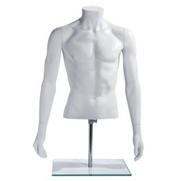 Busto manichino uomo con braccia su piede colore bianco opaco Busto manichino uomo con braccia su piede colore bianco opaco