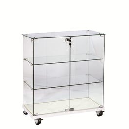 Vetrina 80x40x90cm vetro temperato 2 ripiani top in vetro base bianca, serratura Vetrina 80x40x90cm vetro temperato 2 ripiani top in vetro base bianca, serratura