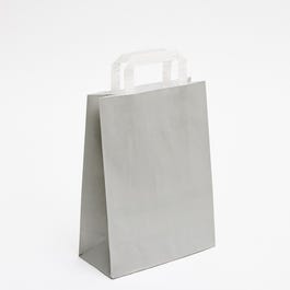 Sacchetto di carta kraft con manici piatti grigio 22x10x29cm - da 50 Sacchetto di carta kraft con manici piatti grigio 22x10x29cm - da 50