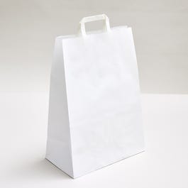 Sacchetto di carta kraft con manici piatti bianco 32x17x45cm - da 50 Sacchetto di carta kraft con manici piatti bianco 32x17x45cm - da 50