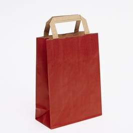 Sacchetto kraft vergato rosso con manici piatti 18x8x24cm - da 50 Sacchetto kraft vergato rosso con manici piatti 18x8x24cm - da 50