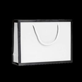 Busta lusso plastificata bianca con bordo nero - L36 x P12 x A28cm Pack da 12 Busta lusso plastificata bianca con bordo nero - L36 x P12 x A28cm Pack da 12