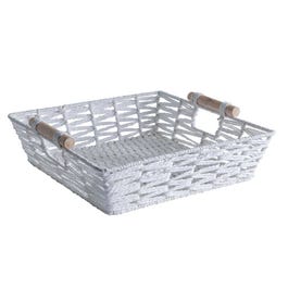 Cesto rettangolare bianco manici legno Lung.33 x Pro.26 x Alt. 9cm Cesto rettangolare bianco manici legno Lung.33 x Pro.26 x Alt. 9cm